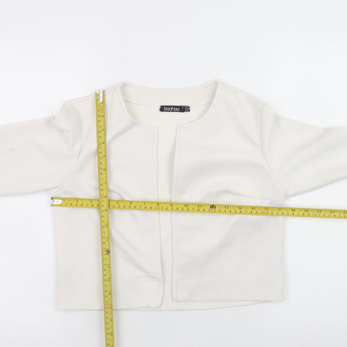 Boohoo Women's Ivory Cropped Blouse UK 12 Long Sleeve Jersey Top