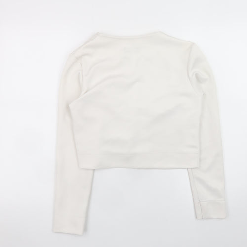 Boohoo Women's Ivory Cropped Blouse UK 12 Long Sleeve Jersey Top