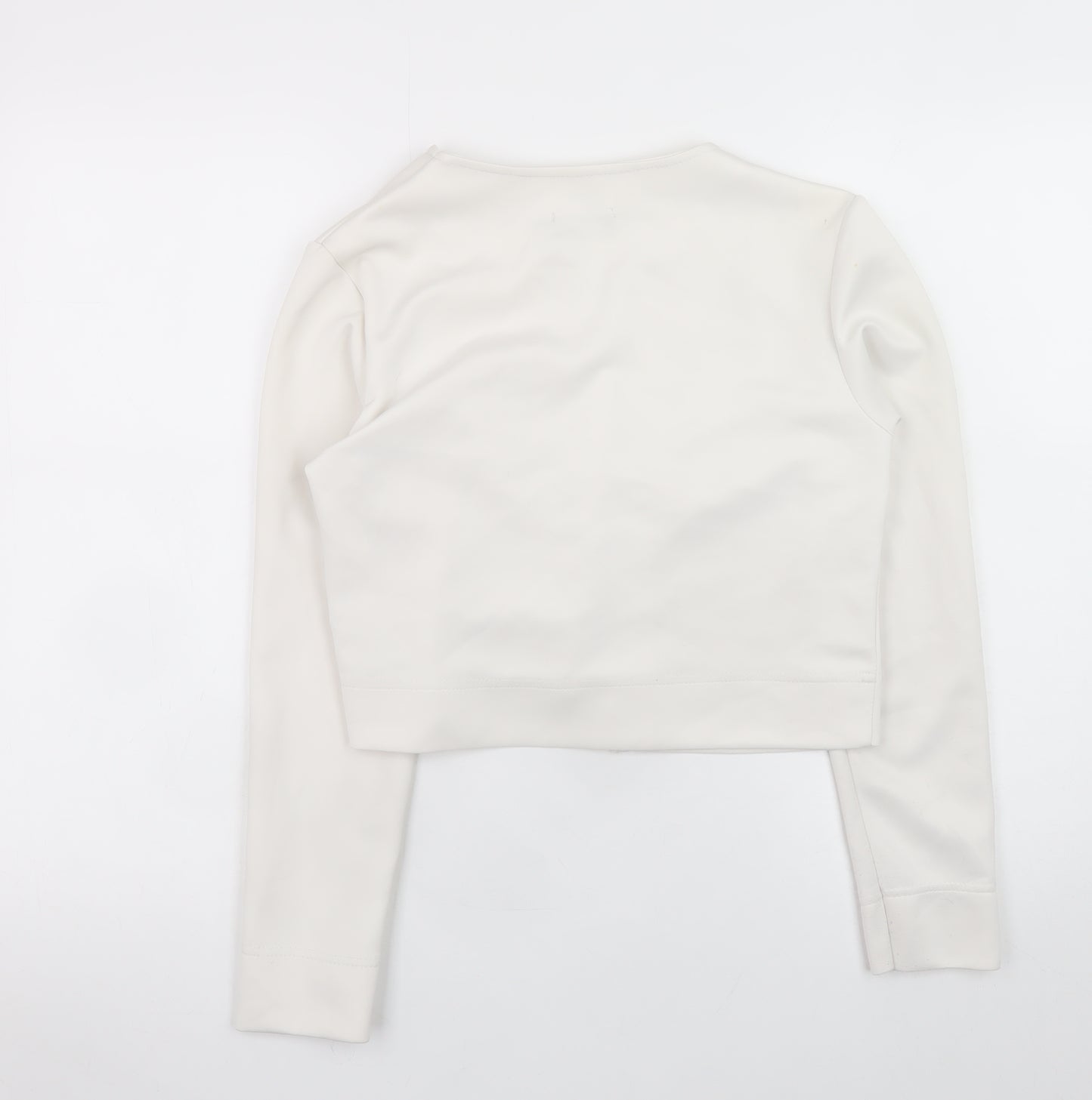 Boohoo Women's Ivory Cropped Blouse UK 12 Long Sleeve Jersey Top