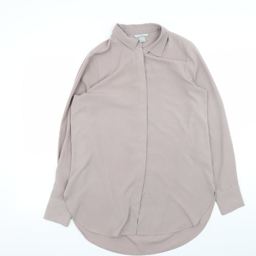 H&M Women Beige Button-Up Long Sleeve Shirt Size 12