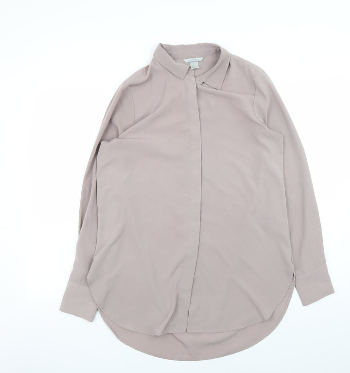 H&M Women Beige Button-Up Long Sleeve Shirt Size 12
