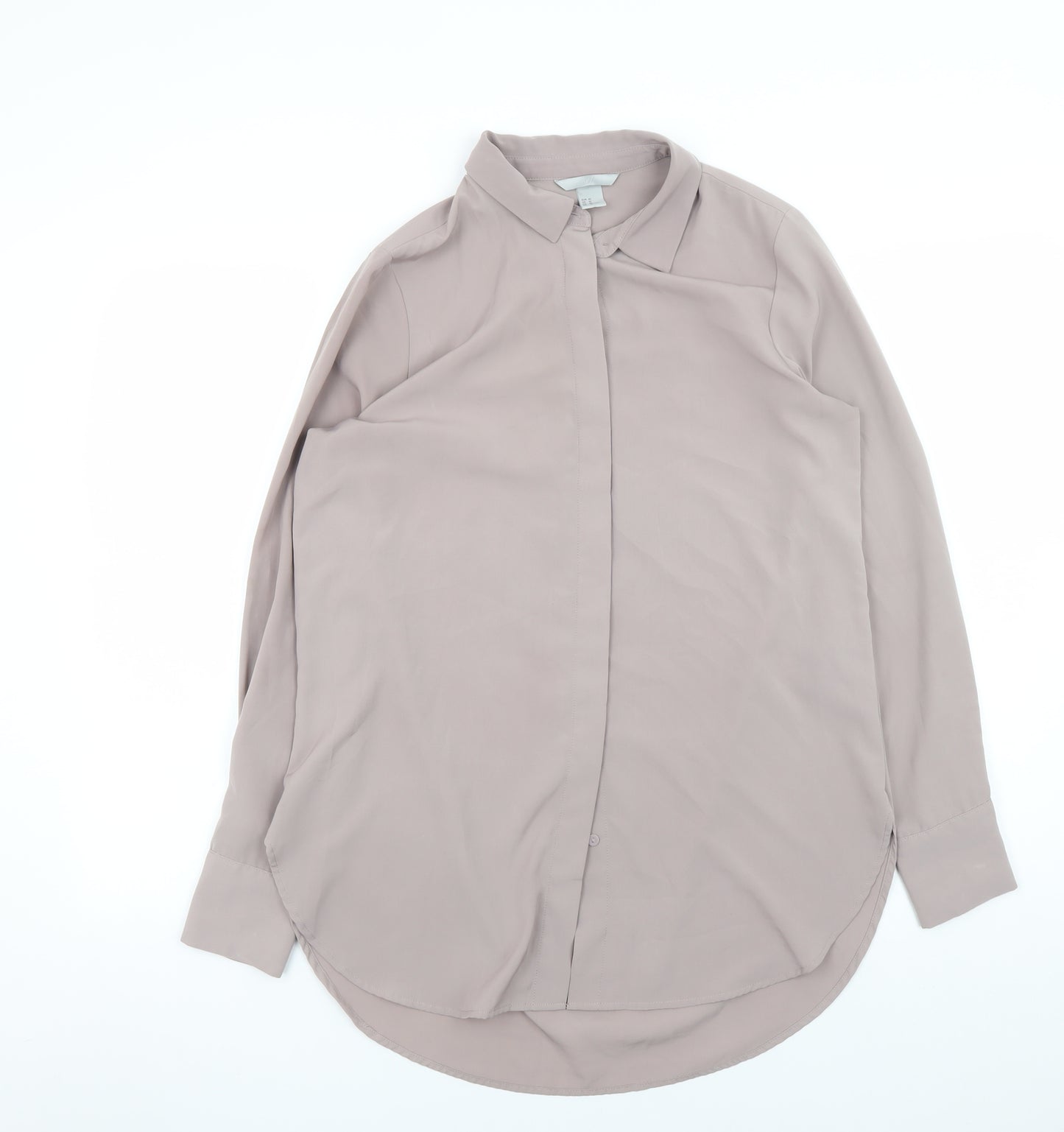 H&M Women Beige Button-Up Long Sleeve Shirt Size 12