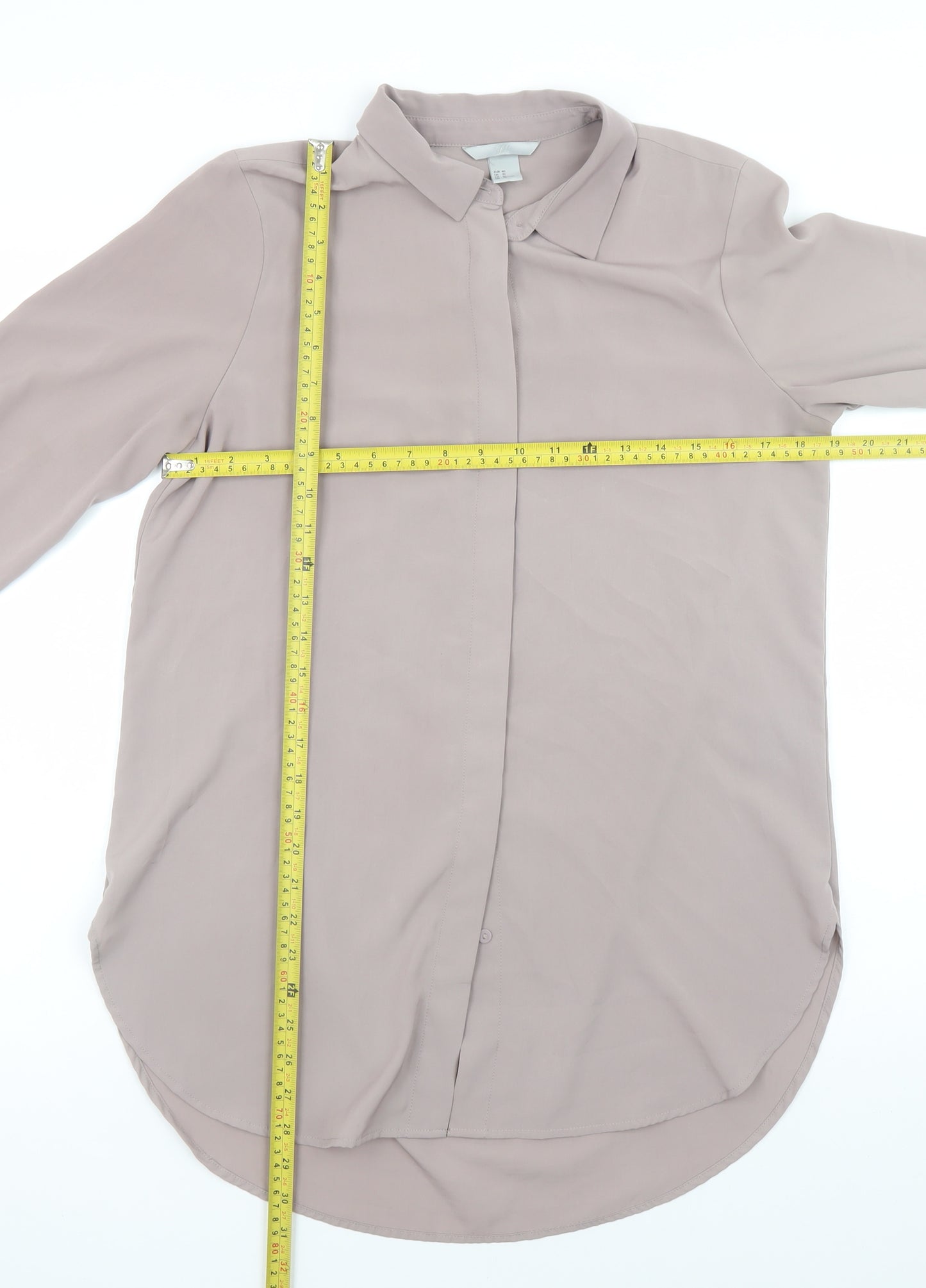 H&M Women Beige Button-Up Long Sleeve Shirt Size 12