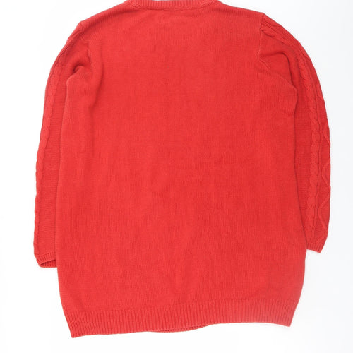 BHS Women Red Jumper Dress Size 20 Knit Crew Neck Long Sleeve