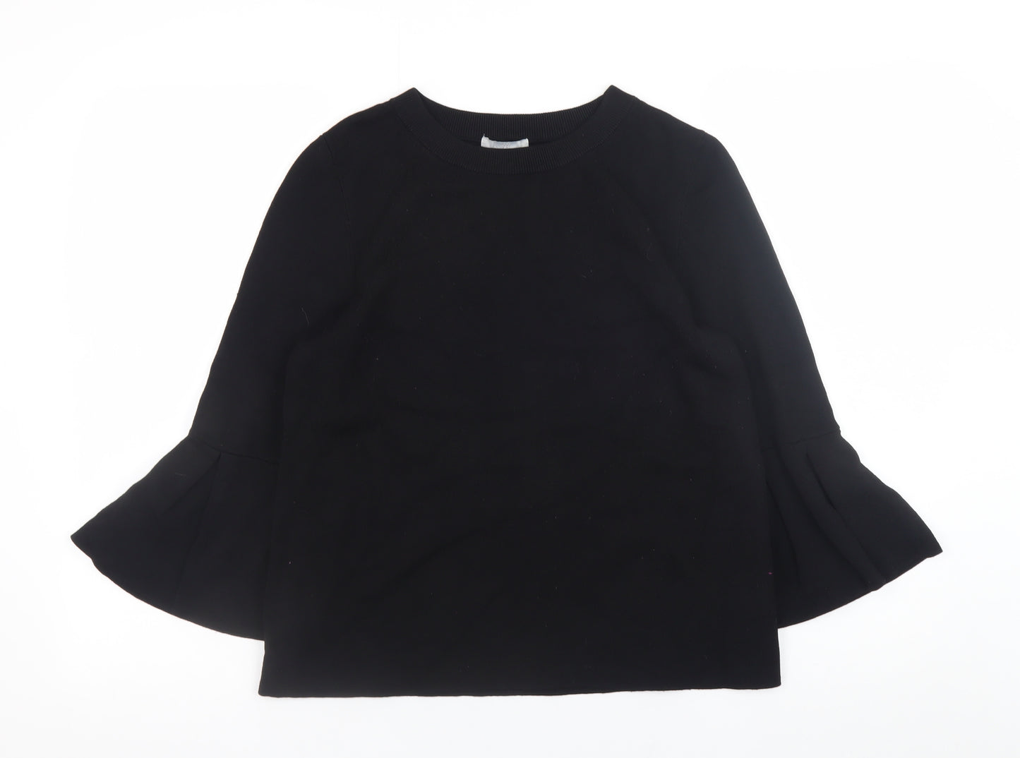 H&M Women’s Black Bell Sleeve Crew Neck Knit Jumper Size 8