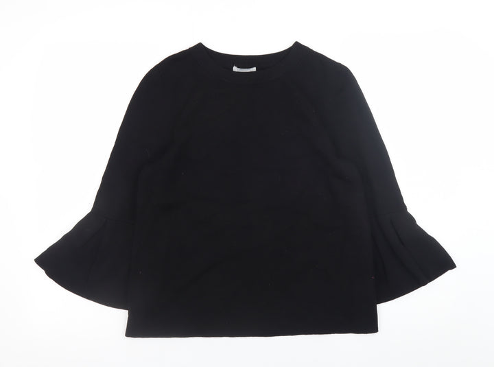 H&M Women’s Black Bell Sleeve Crew Neck Knit Jumper Size 8