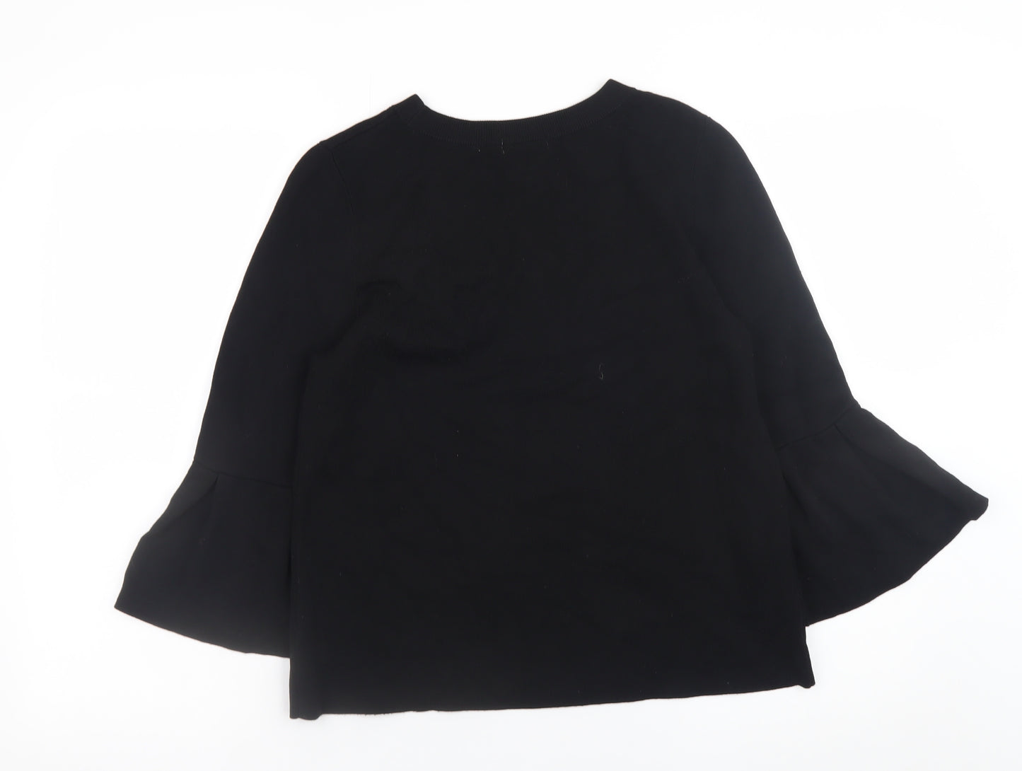 H&M Women’s Black Bell Sleeve Crew Neck Knit Jumper Size 8