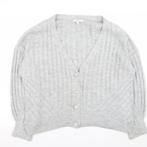 Next Women Grey Acrylic Blend V-Neck Button Cardigan Size 16