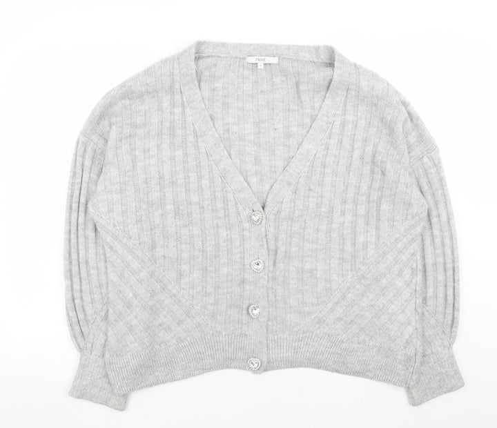 Next Women Grey Acrylic Blend V-Neck Button Cardigan Size 16