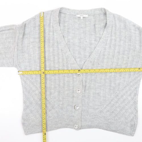 Next Women Grey Acrylic Blend V-Neck Button Cardigan Size 16