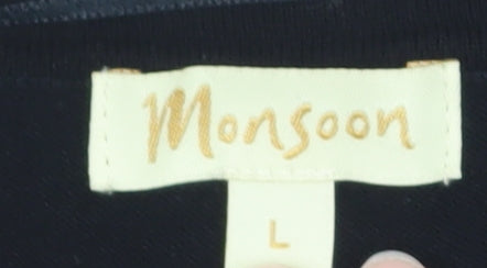 Monsoon Women’s Black Knit Cardigan L Long Sleeve Open Front