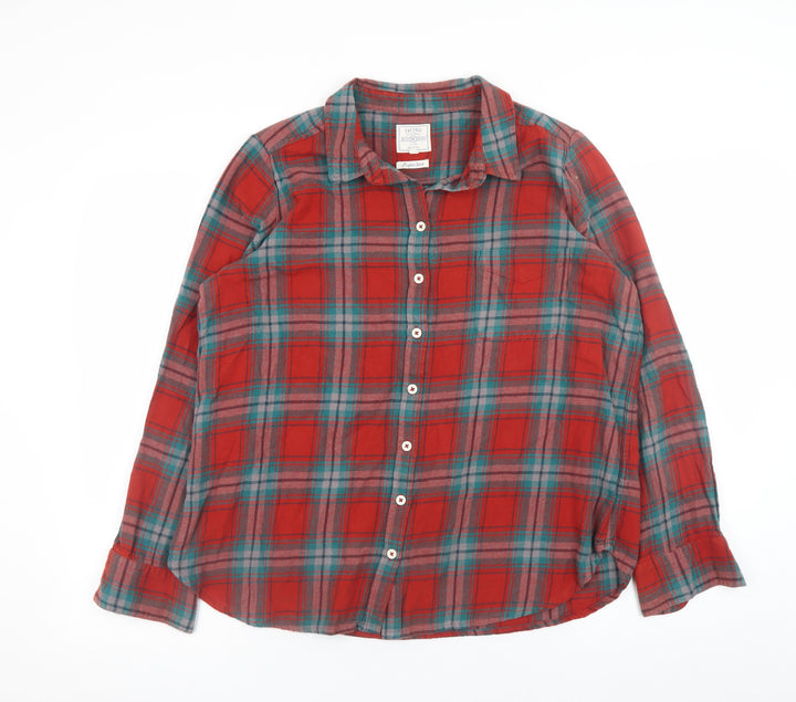 Fat Face Mens Red Check Flannel Button-Up Shirt Size 16