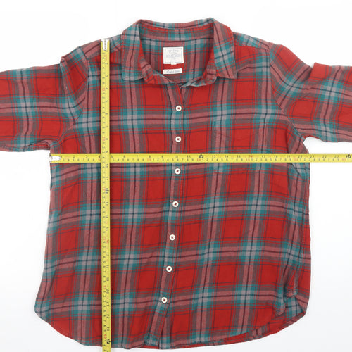 Fat Face Mens Red Check Flannel Button-Up Shirt Size 16