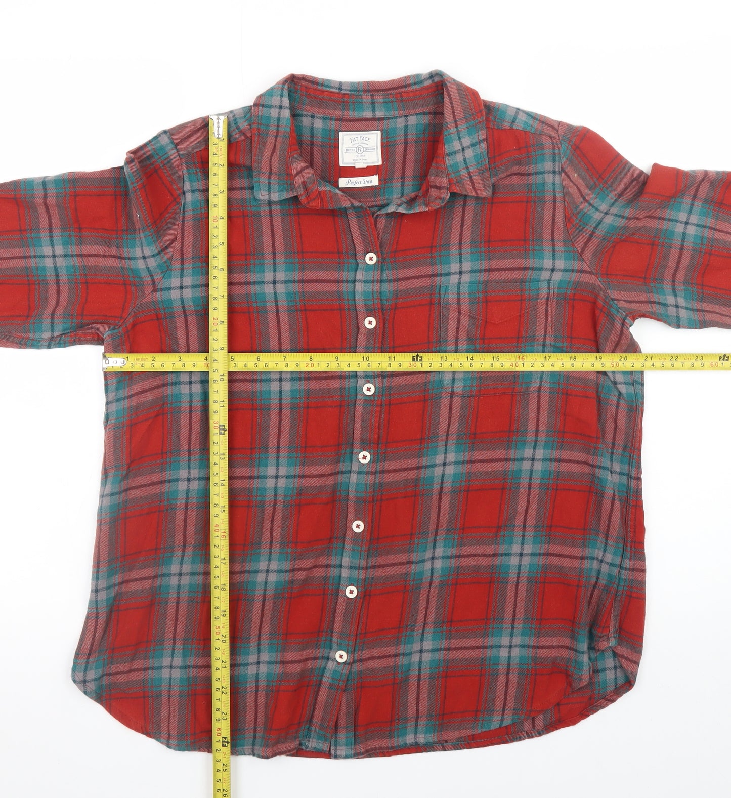 Fat Face Mens Red Check Flannel Button-Up Shirt Size 16