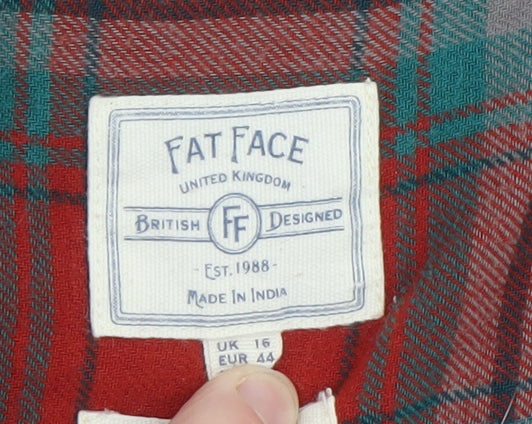 Fat Face Mens Red Check Flannel Button-Up Shirt Size 16