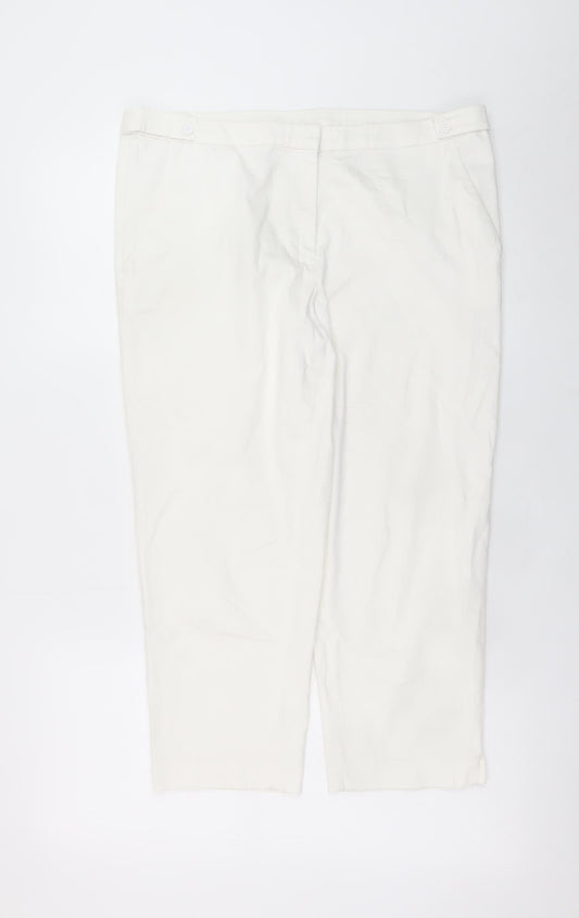 Tu Women White Cotton Stretch Capri Trousers Size 14