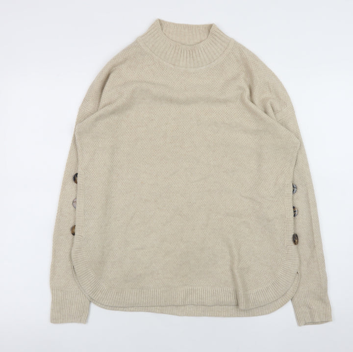 Warehouse Womens Beige Mock Neck Button Side Knit Jumper Size 6
