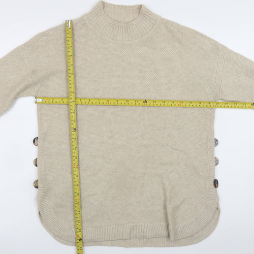 Warehouse Womens Beige Mock Neck Button Side Knit Jumper Size 6