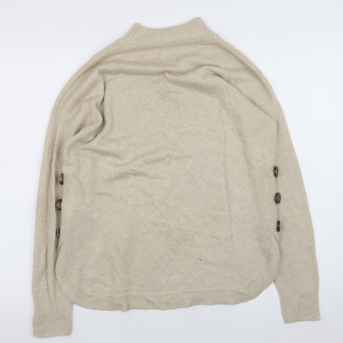 Warehouse Womens Beige Mock Neck Button Side Knit Jumper Size 6