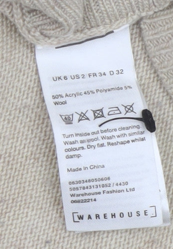 Warehouse Womens Beige Mock Neck Button Side Knit Jumper Size 6