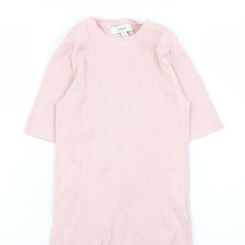 Marks and Spencer Womens Pink Ribbed Knit 3/4 Sleeve T-Shirt Size S