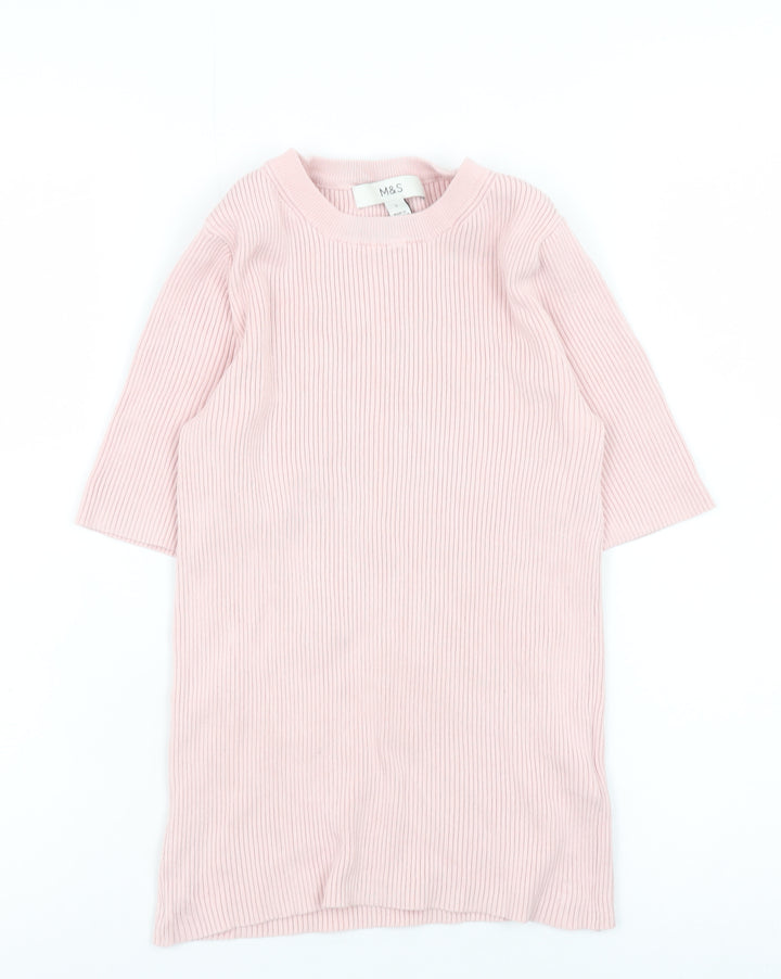 Marks and Spencer Womens Pink Ribbed Knit 3/4 Sleeve T-Shirt Size S