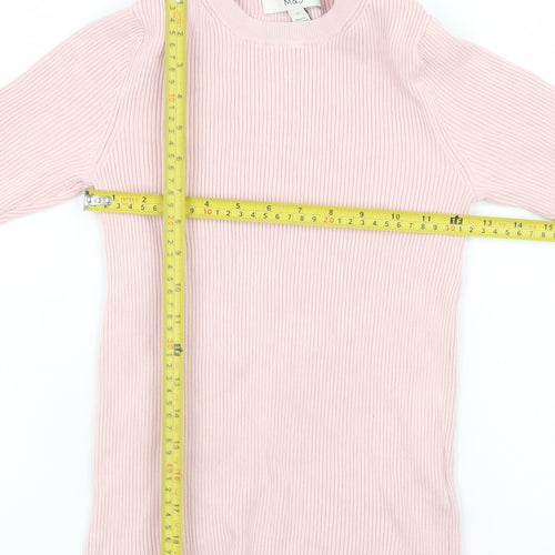 Marks and Spencer Womens Pink Ribbed Knit 3/4 Sleeve T-Shirt Size S