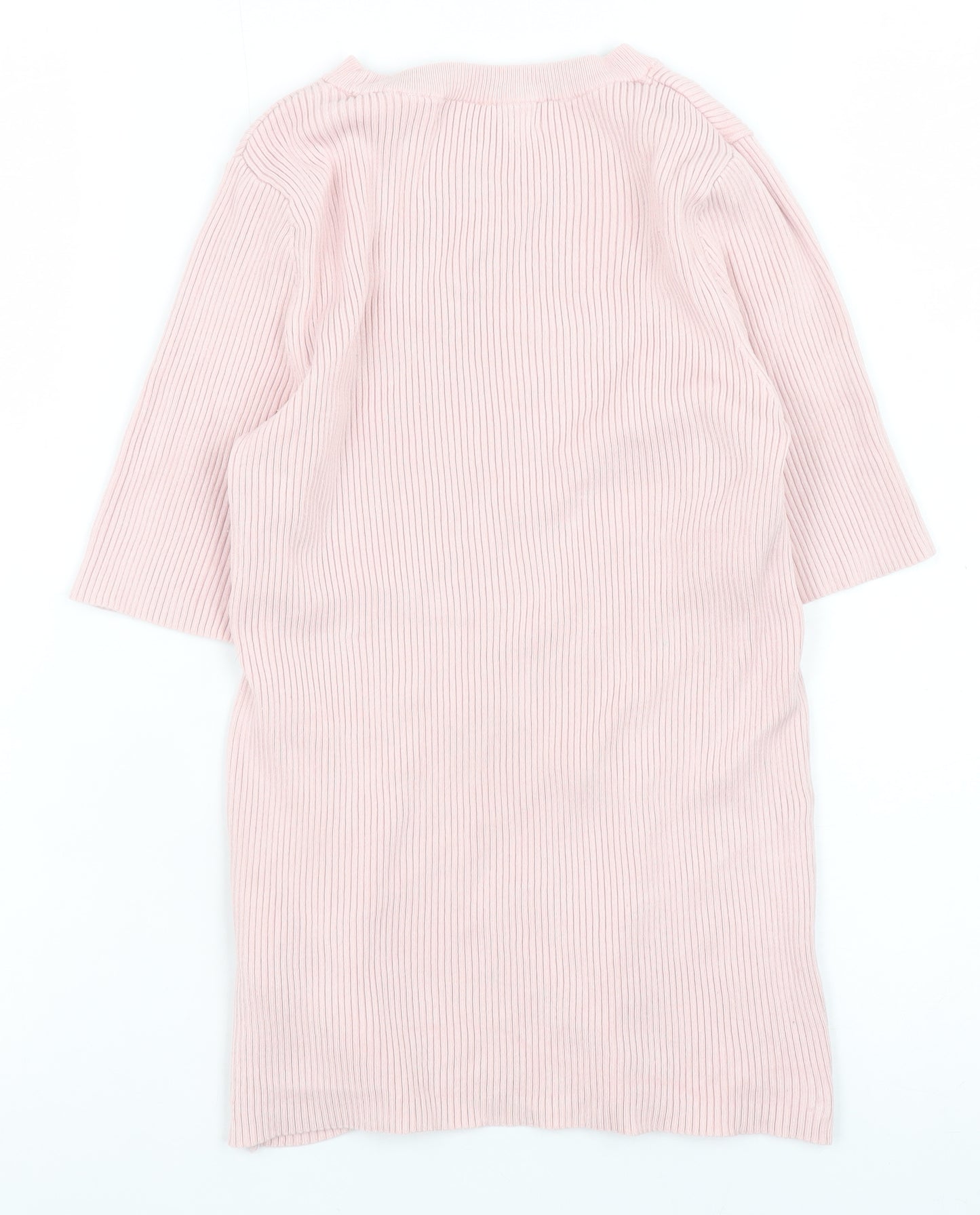 Marks and Spencer Womens Pink Ribbed Knit 3/4 Sleeve T-Shirt Size S