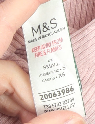 Marks and Spencer Womens Pink Ribbed Knit 3/4 Sleeve T-Shirt Size S