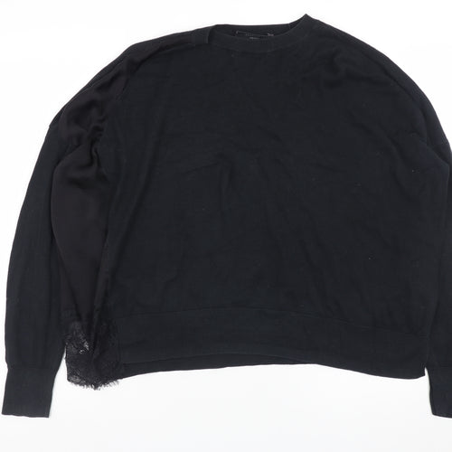 AllSaints Womens Black Lace Detail Relaxed Knit Jumper Size M