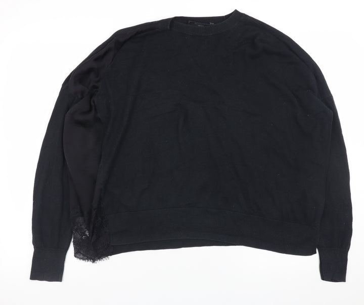 AllSaints Womens Black Lace Detail Relaxed Knit Jumper Size M