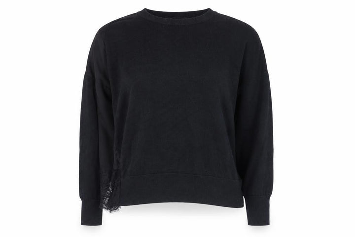 AllSaints Womens Black Lace Detail Relaxed Knit Jumper Size M