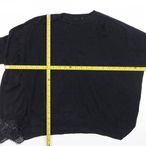 AllSaints Womens Black Lace Detail Relaxed Knit Jumper Size M