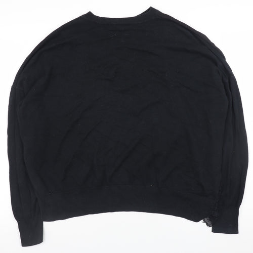 AllSaints Womens Black Lace Detail Relaxed Knit Jumper Size M