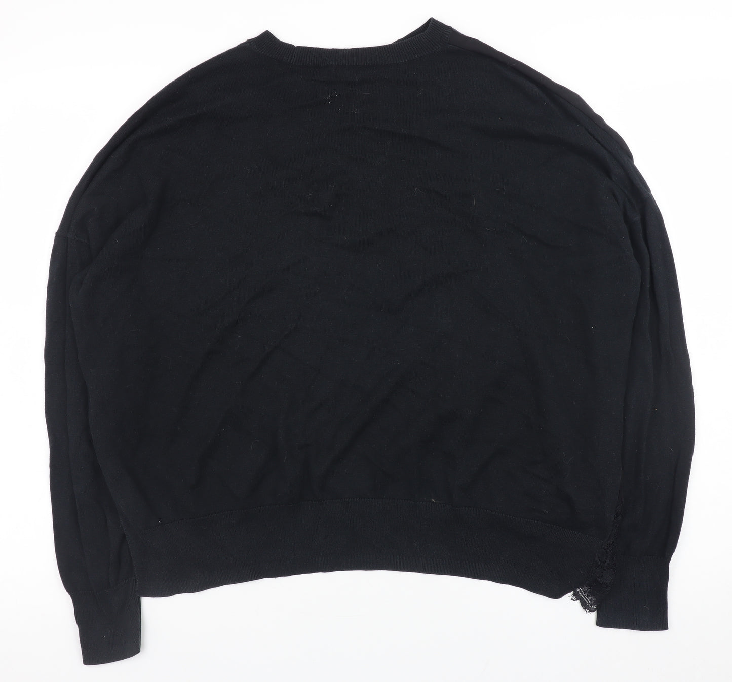 AllSaints Womens Black Lace Detail Relaxed Knit Jumper Size M