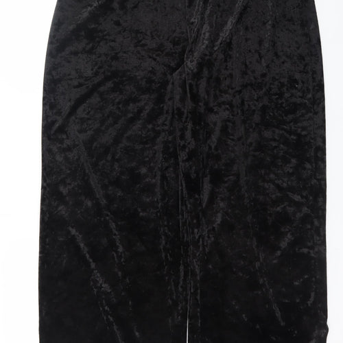 Spirit Women's Black Crushed Velvet Wide-Leg Stretch Trousers UK 18