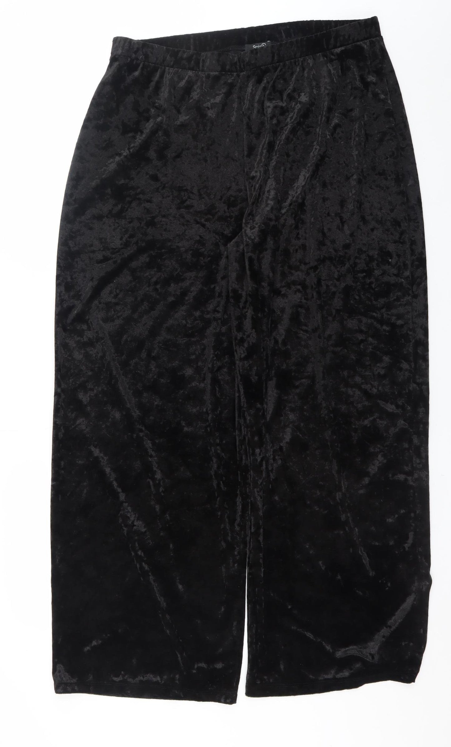 Spirit Women's Black Crushed Velvet Wide-Leg Stretch Trousers UK 18