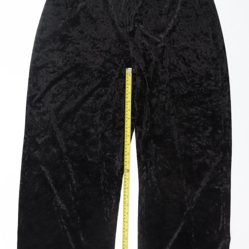 Spirit Women's Black Crushed Velvet Wide-Leg Stretch Trousers UK 18
