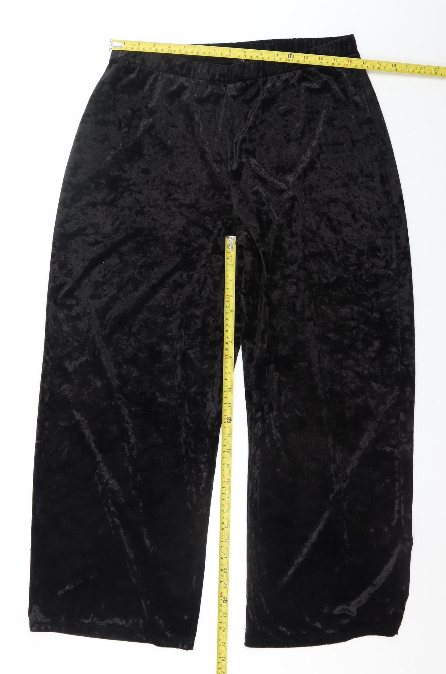 Spirit Women's Black Crushed Velvet Wide-Leg Stretch Trousers UK 18
