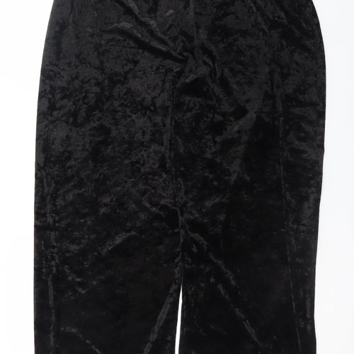 Spirit Women's Black Crushed Velvet Wide-Leg Stretch Trousers UK 18
