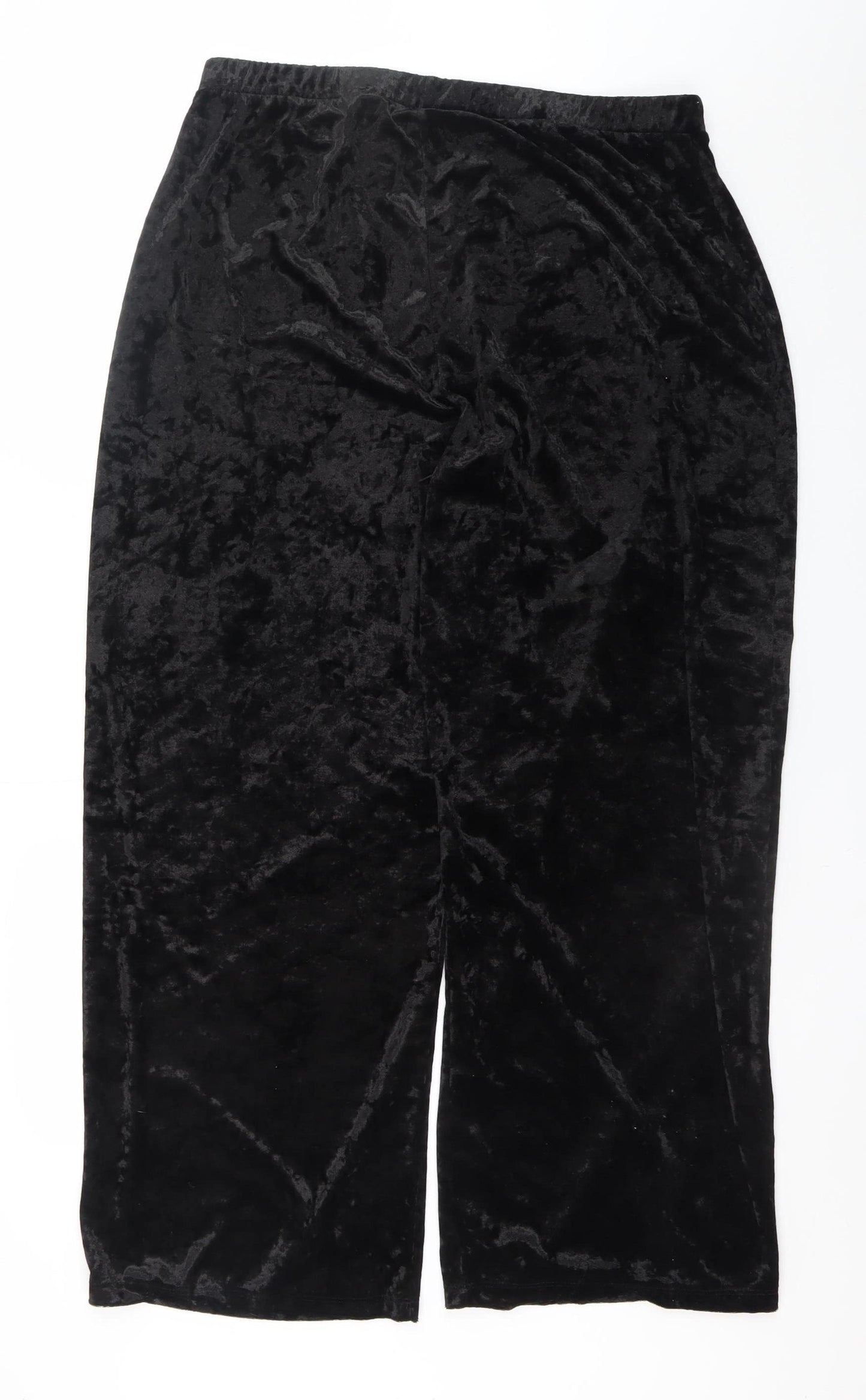 Spirit Women's Black Crushed Velvet Wide-Leg Stretch Trousers UK 18