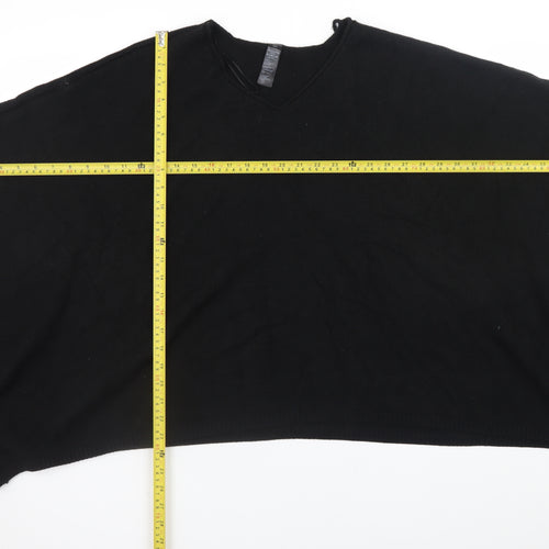Accessorize Women Black Knitted Fringe Cape One Size V-Neck Poncho
