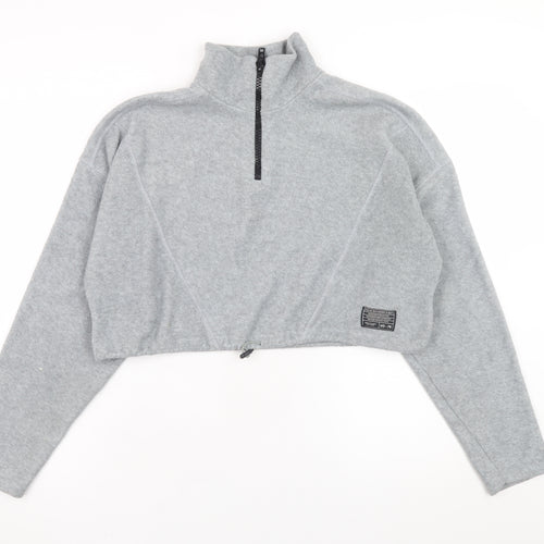 Urban Outfitters Womens Grey 1/4 Zip Cropped Fleece Sweatshirt Size XS