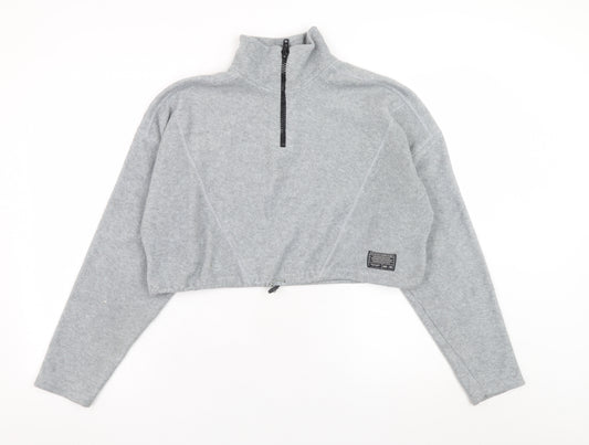 Urban Outfitters Womens Grey 1/4 Zip Cropped Fleece Sweatshirt Size XS
