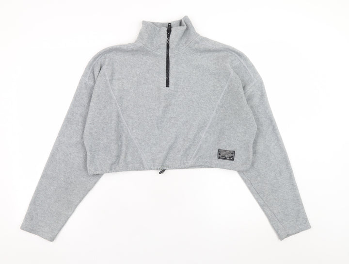 Urban Outfitters Womens Grey 1/4 Zip Cropped Fleece Sweatshirt Size XS