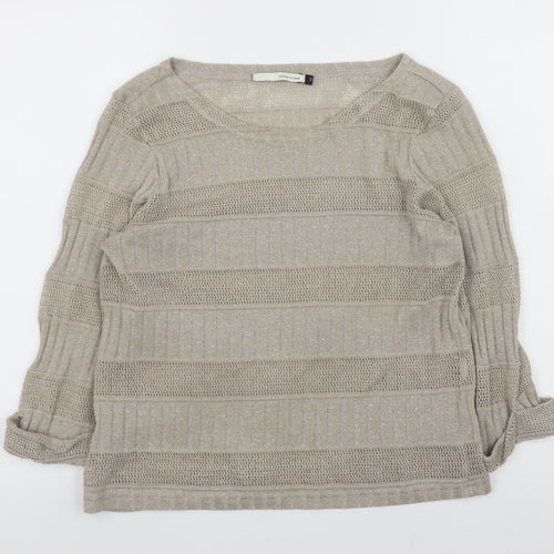 River Island Women's Beige Open-Knit Stripe Jumper Size 10