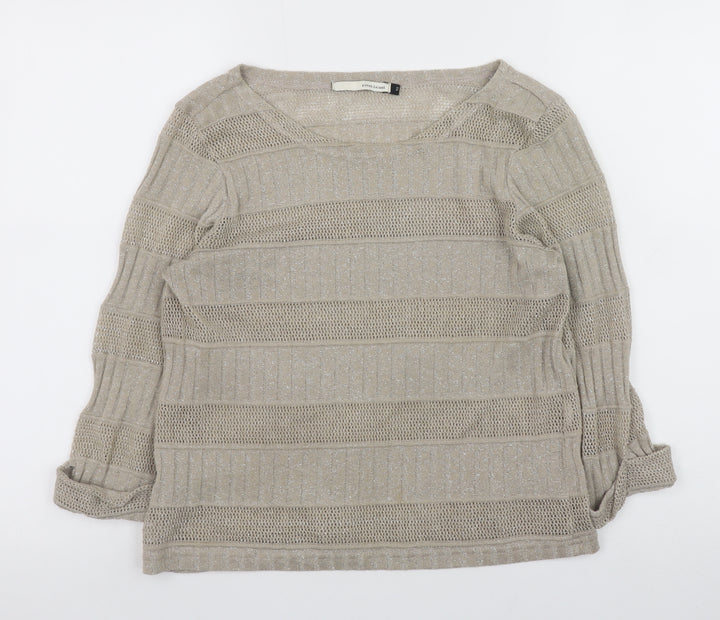 River Island Women's Beige Open-Knit Stripe Jumper Size 10