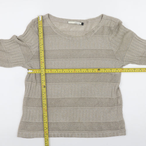 River Island Women's Beige Open-Knit Stripe Jumper Size 10
