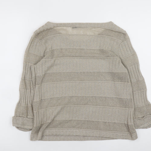 River Island Women's Beige Open-Knit Stripe Jumper Size 10