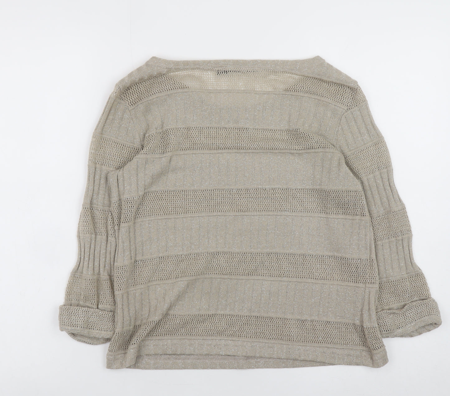 River Island Women's Beige Open-Knit Stripe Jumper Size 10